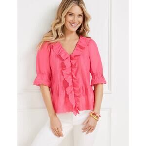 Talbots Eyelet Ruffle Top SP Coquette Romantic Feminine Dainty Embroidered 2025